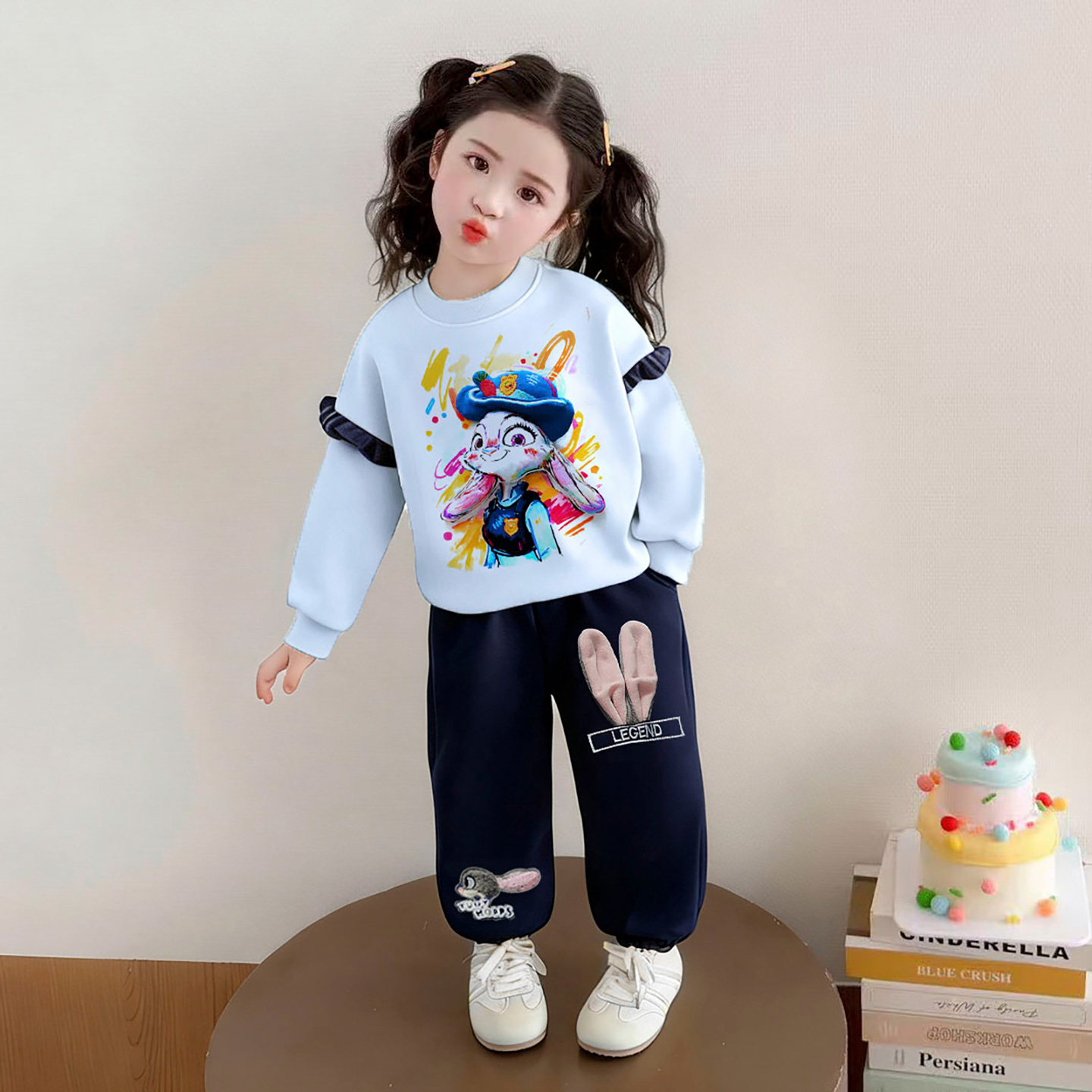 儿童春秋新款朱迪兔可爱卫衣套装女宝宝卡通休闲束脚裤两件套时髦