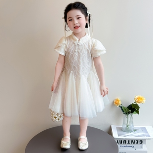 小女孩夏季 气质时髦鱼尾裙亮片旗袍儿童甜美千金连衣裙网纱裙 新款