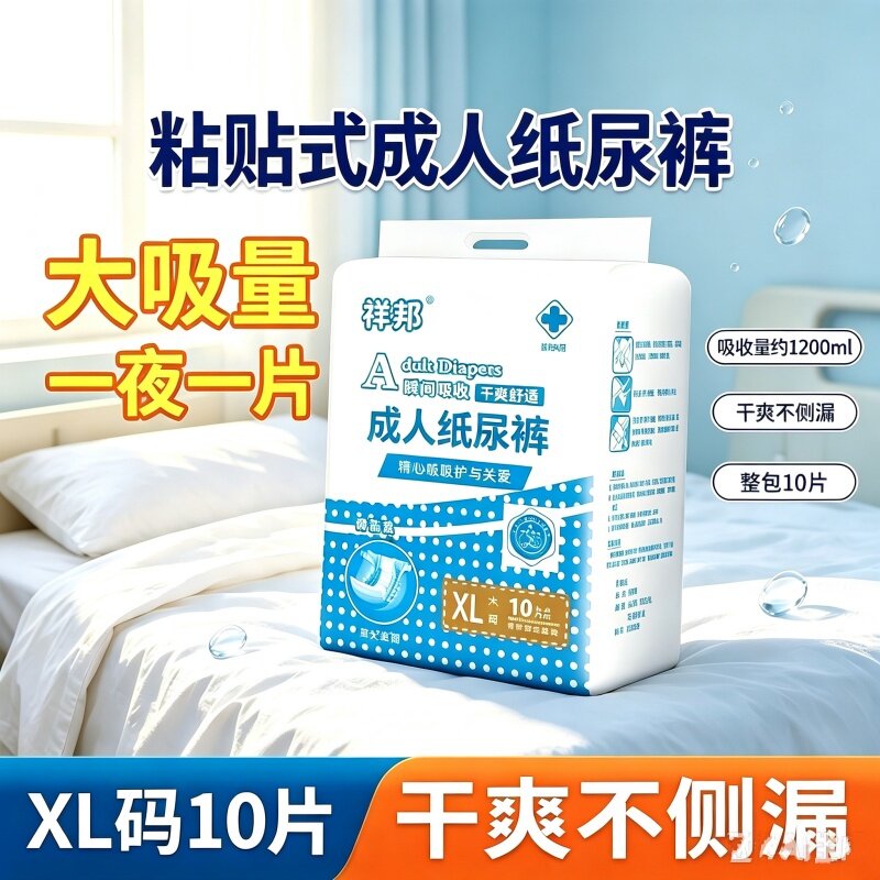 超大吸量透气成人纸尿裤祥邦XL码老人瞬吸干爽防漏厂家批尿不湿