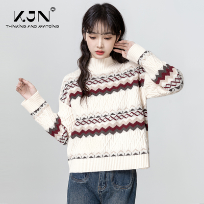 秋冬加厚短版套头毛衣 女款半高领打底针织衫