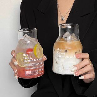 ins风高颜值玻璃杯家用水杯女大容量奶茶果汁杯吸管杯奶茶咖啡杯
