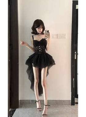 性感辣妹甜酷风蕾丝背心套装