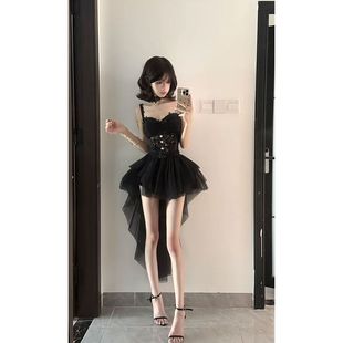 性感辣妹甜酷风蕾丝背心暗黑风半身裙网纱蓬蓬裙拖尾设计套装纯欲