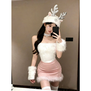 圣诞跨年拍照纯欲风性感辣妹氛围感套装 抹胸上衣包臀裙设计感 短款