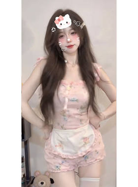 纯欲碎花吊带上衣短裤少女套装