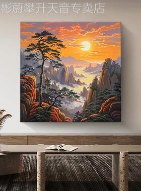 网红日东方纯手绘油画新中式厅迎客松装饰画客山水风景肌理出玄关