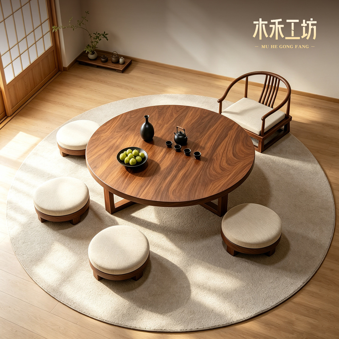 南美胡桃木矮圆桌泡茶桌图片