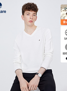 [羊绒]Navigare意大利小帆船秋季白色v领套头毛衣男士休闲针织衫
