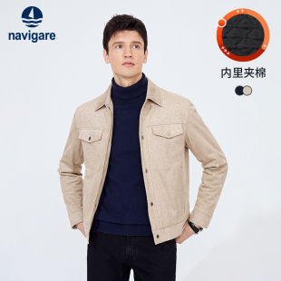 茄克翻领外套 卡其色夹克男休闲工装 Navigare意大利小帆船春季 新款