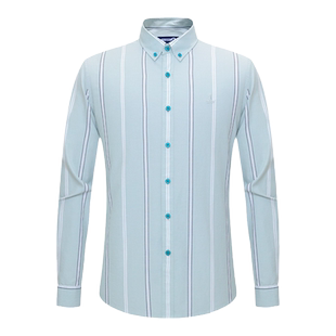 Navigare意大利小帆船春季绿色长袖条纹衬衫男士纯棉寸衫打底衬衣