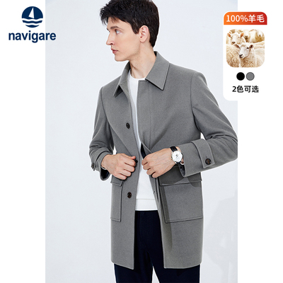 [纯羊毛]Navigare意大利小帆船毛呢大衣男中长款秋季休闲外套