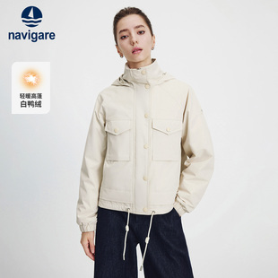 Navigare意大利小帆船加厚插肩袖羽绒服女25冬季新品连帽鸭绒外套