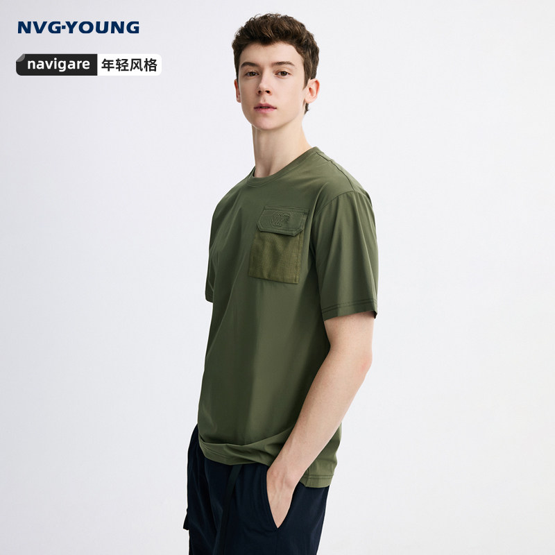 Navigare意大利小帆船绿色短袖T恤男夏季薄款圆领体恤半袖上