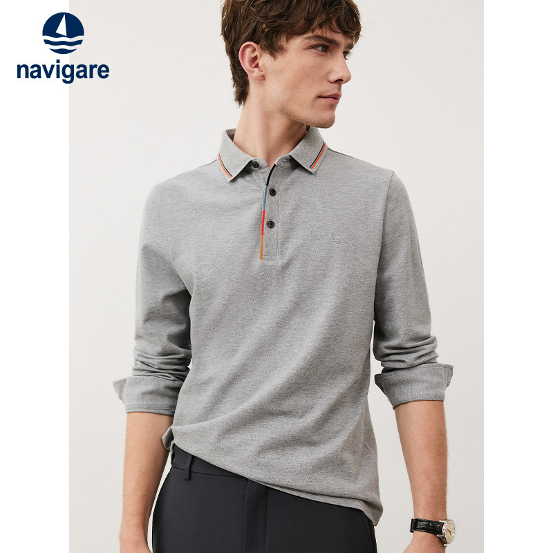 [纯棉]Navigare意大利小帆船灰色长袖polo衫男春季休闲