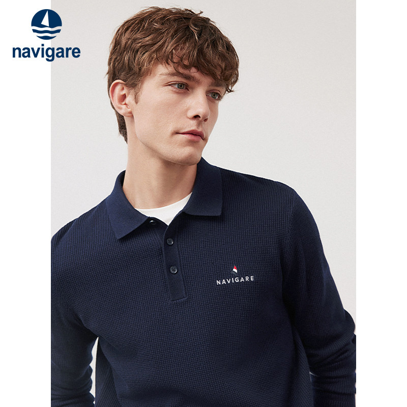 Navigare翻领通勤抗菌针织衫