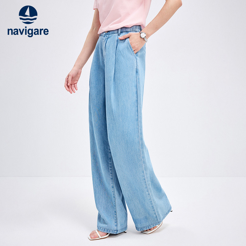 [天丝]Navigare意大利小帆船蓝色牛仔裤女显瘦阔腿裤秋季裤子,女装/女士精品,牛仔裤,淘宝优惠券,粉丝福利购,淘宝优惠卷