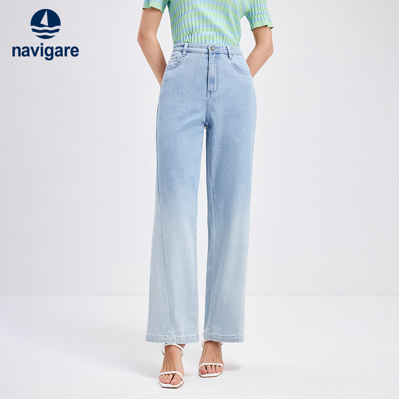 【天丝】Navigare意大利小帆船蓝色渐变直筒牛仔裤女夏季薄款裤子,女装/女士精品,牛仔裤,淘宝优惠券,粉丝福利购,淘宝优惠卷