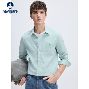工装 男秋季 格子衬衣 衬衫 Navigare意大利小帆船绿色休闲长袖