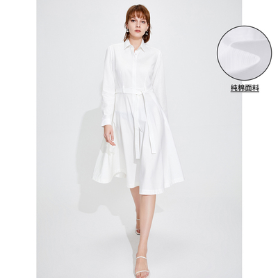 Navigare意大利小帆船长袖连衣裙女夏季休闲通勤显瘦白色裙子