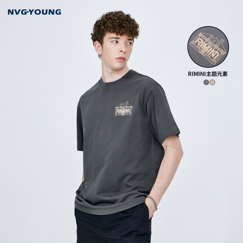 [纯棉]Navigare意大利小帆船灰色短袖t恤男夏季休闲潮流体