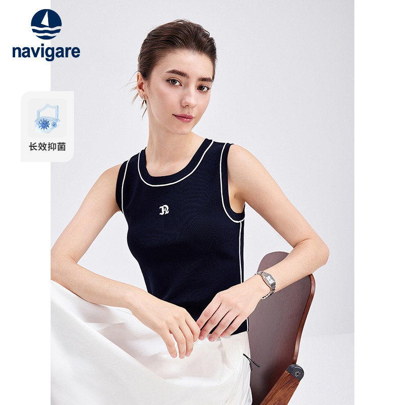Navigare意大利小帆船夏季修身针织弹力背心女士新款休闲无袖
