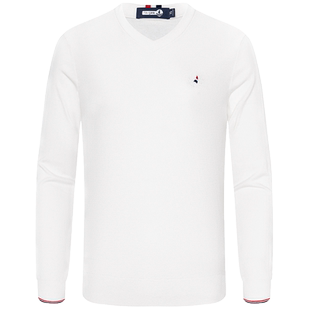 [羊绒]Navigare意大利小帆船春季白色v领套头毛衣男士休闲针织衫