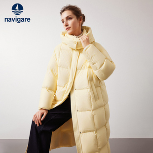 Navigare意大利小帆船冬季黄色长款羽绒服女士休闲保暖面包服