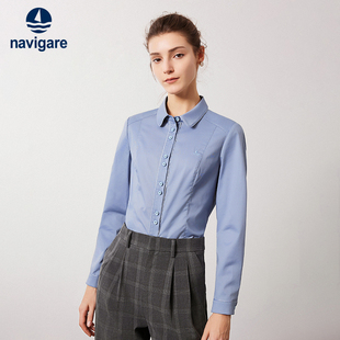 衬衫 蓝色长袖 女休闲通勤设计感衬衣 新款 Navigare意大利小帆船春季