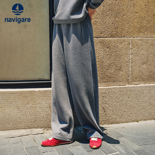 高腰通勤弯刀裤 Navigare意大利小帆船灰色加厚休闲裤 女士秋冬新款