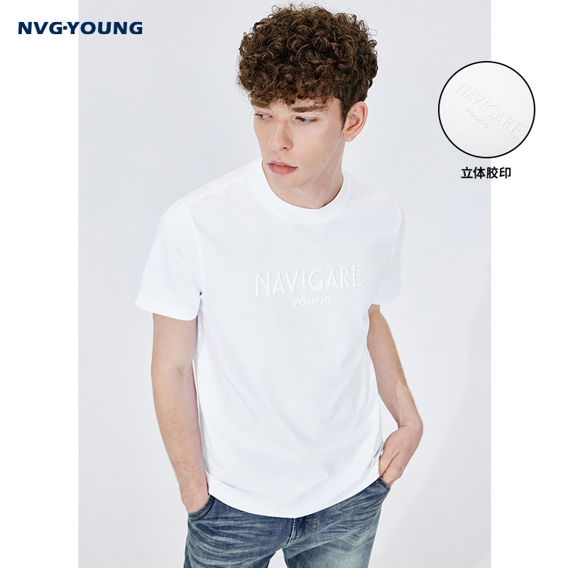 [纯棉]Navigare意大利小帆船黑色短袖t恤男夏季圆领休闲打