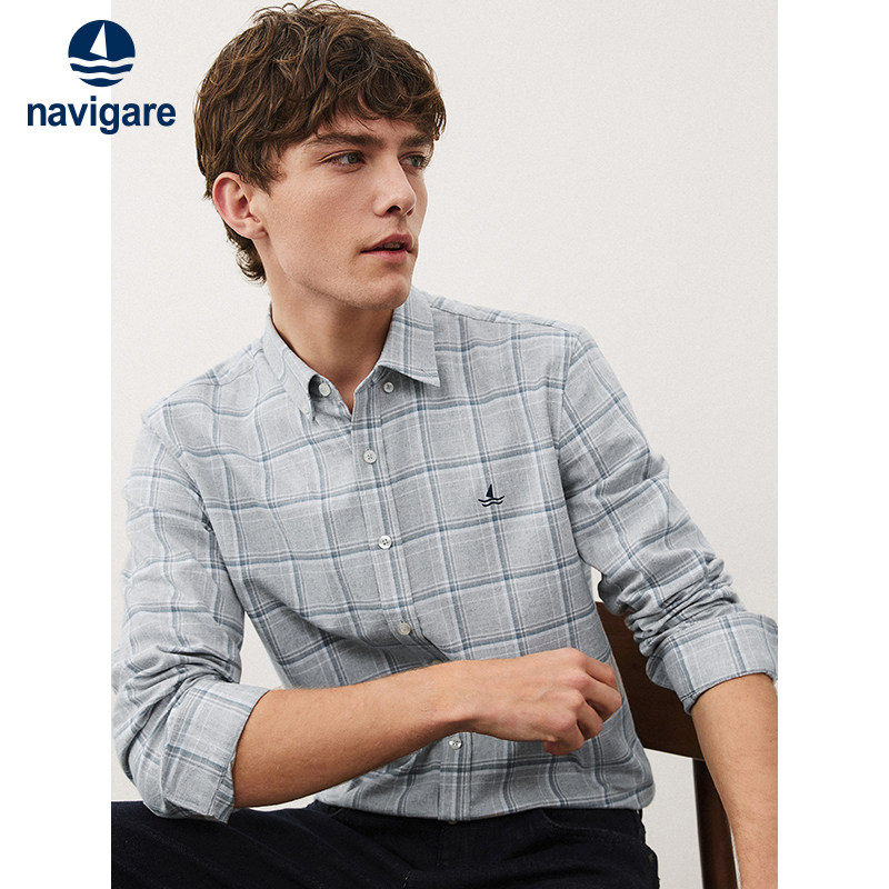 [磨毛]Navigare意大利小帆船纯棉衬衫男长袖秋季高级感格子