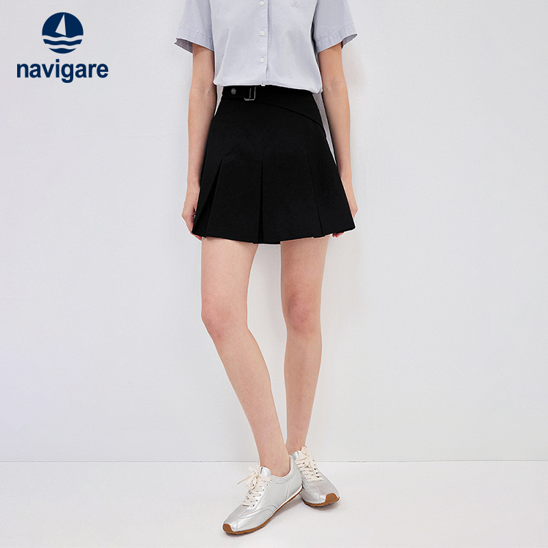 Navigare意大利小帆船黑色通勤半身裙女25夏季新款显瘦A版