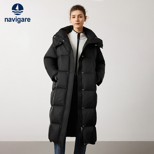 Navigare意大利小帆船黑色长款 休闲保暖面包服 羽绒服外套女冬季