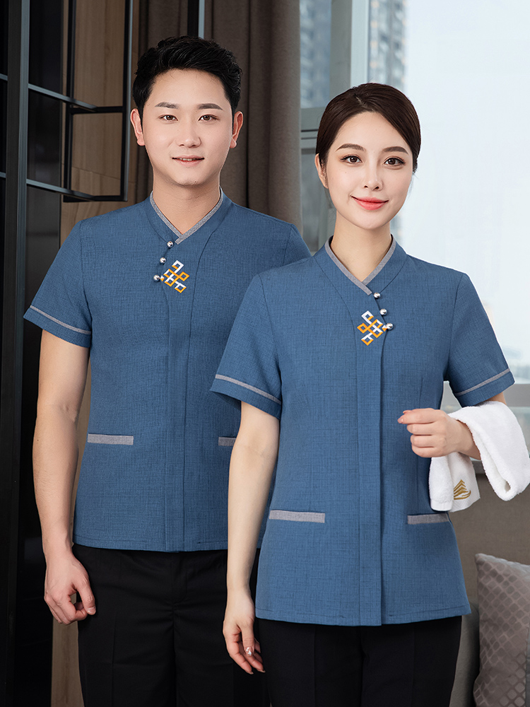 物业置地酒店春夏装客房宾馆清洁员阿姨大码保洁工作服短袖外套装