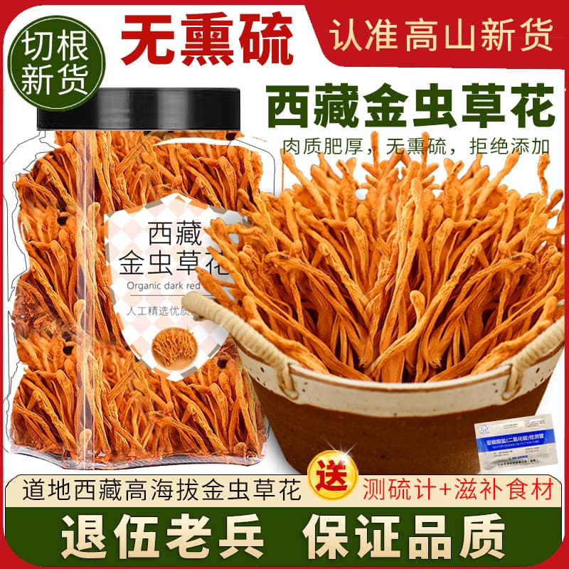 西藏高海拔野山无熏硫虫草花500g