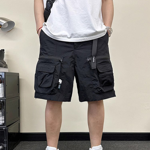短裤工装多口袋宽松直筒五分中裤休闲运动裤男士夏季新款美0623d