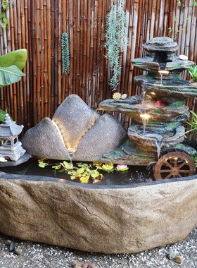 假山喷泉流水景观加深养鱼缸鱼池子户外庭院露台小院装饰造景摆件