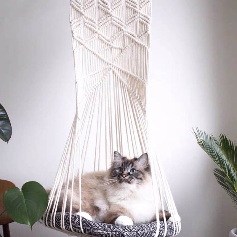 北欧风手工编织挂毯猫窝猫咪吊床软窝猫吊篮猫秋千吊椅悬挂式猫架