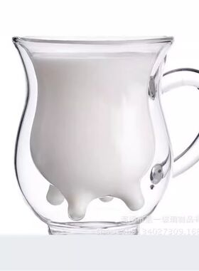 耐热创意b果汁杯双层玻璃杯 透明保温泡茶杯子带盖牛奶杯