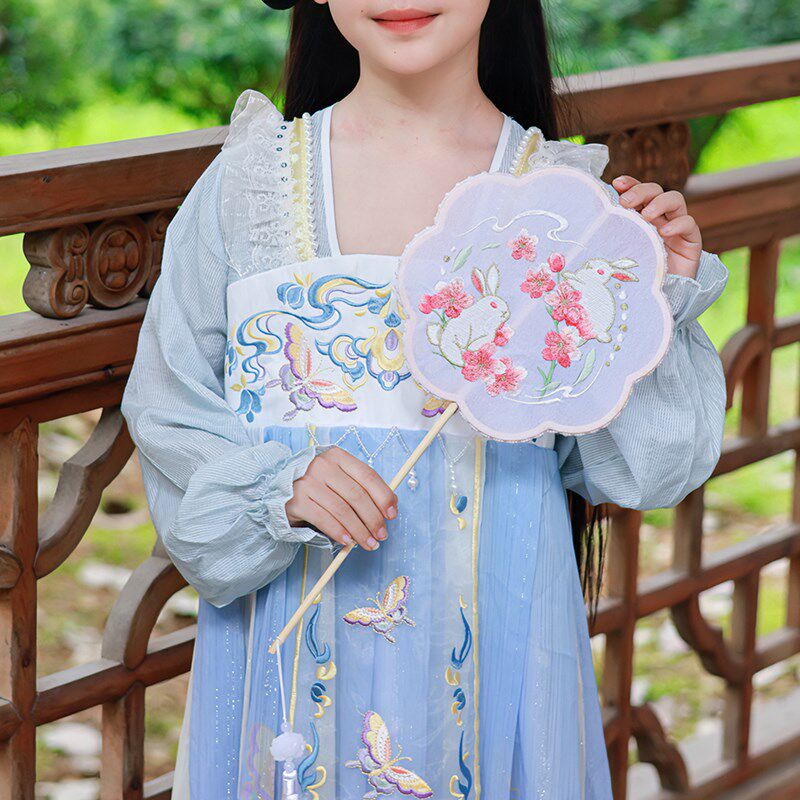 儿童刺绣团扇古风扇子汉服绣花扇中国风拍摄道具S演出跳舞蹈专用