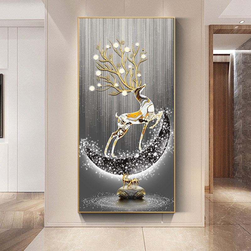 入户玄关挂画大幅装饰画客厅走廊z过道背景墙晶瓷镶钻立体LED灯画图片