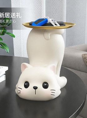 奶油风猫咪入户玄关钥p匙收纳摆件家居饰品客厅茶几鞋柜乔迁礼物