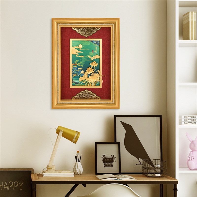 清香莲花装饰画客厅装饰画沙发A背景墙挂画立体开业办公室实物画