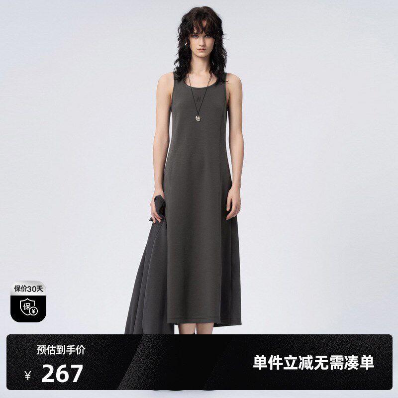 U/TI深灰色背心式卫衣裙女百搭简约运动风连衣裙尤缇时尚秋季新款