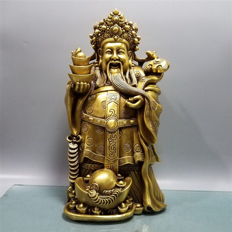 财神铜像摆件纯铜文财神爷佛像供养客厅办公室桌面装饰工艺品摆设