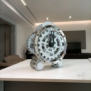 客厅钟欧式 饰表 座钟双脚齿轮旋转钟创意钟表时钟不锈钢装