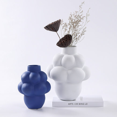 现代简约蓝色泡泡几何陶瓷花瓶摆件样板间售楼处酒店客厅北欧饰品