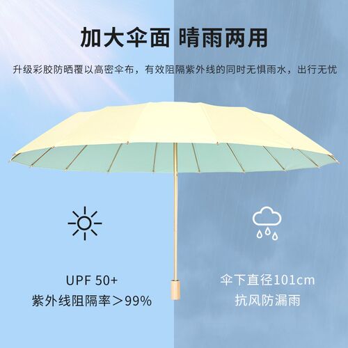 轻奢高级感16骨雨伞女晴雨两用彩胶遮阳折叠N雨伞太阳伞大防晒加