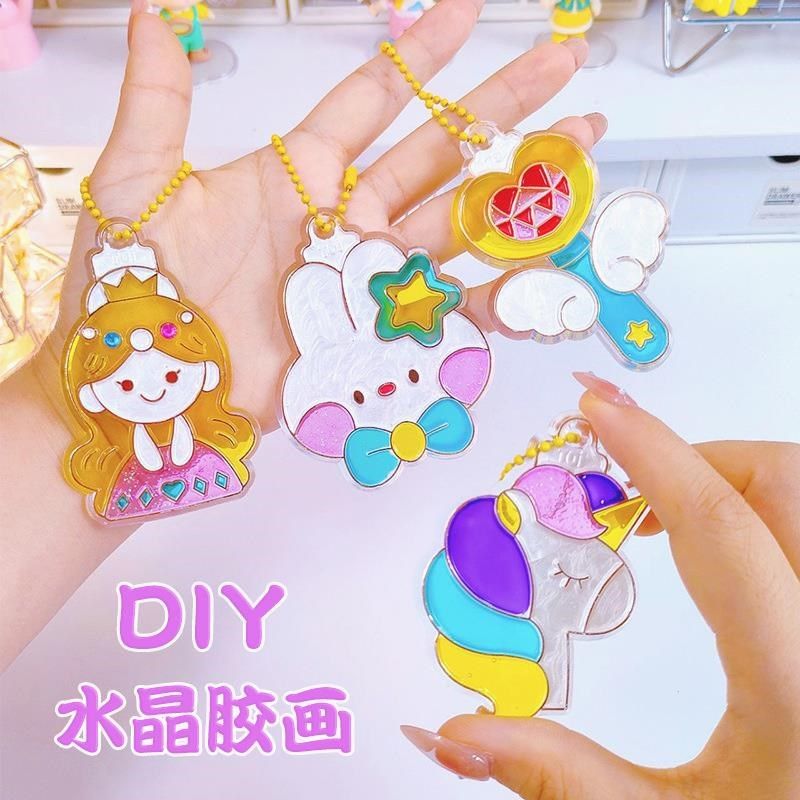 水晶胶画免d烤儿童DIY手工制作玻璃挂件颜料涂鸦画益智玩具女孩