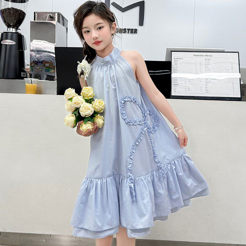 女童夏季无袖连衣裙2025新款女大童夏装棉布裙儿童夏天吊带长裙子